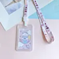 Lindo tarjetero de identificación de osito de dibujos animados con cordón rosa para estudiantes. - Oso Durmiendo / Funda PP Vertical + Cordón Flor Good Integrado