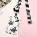 Portacarte carino cuore nero bianco con cordino porta badge custodia per studenti set - Motivo a Cuore Con Cordino a Rombi Nero Bianco / Nero