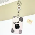 Plastic card holder with retractable reel and cute bear design for student ID badge. - GOOD Bear / White Retractable Badge Reel