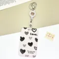 Retractable badge reel with plastic card holder, cute heart pattern and key ring for students. - Grey with Hearts / White Retractable Badge Reel