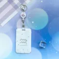Aquarius constellation card holder with retractable lanyard, student bus metro ID badge sleeve. - Aquarius Pattern / White Retractable Badge Clip (Planet)