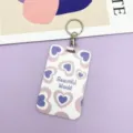 Heart pattern ID card sleeve, purple keychain card holder, cute trendy bus card protector. - White Background Letter Heart / Round Buckle
