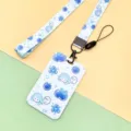 Blueberry cartoon plastic slide card holder with matching lanyard for students and daily use. - Plaid Blueberry Girl (With Matching Long Lanyard)