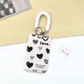 Cute student ID card holder with spring wrist strap, bus card metro badge protective cover case. - Gray Background Black Heart / White Spring Rope