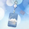Tarjetero de dibujos animados de planeta azul protector de insignia de estudiante con carrete - Estrellas De Luna De Agua (Hebilla Retráctil Blanca)