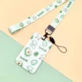 Green avocado badge holder with lanyard, cute student card protector for school ID card. - Plaid Avocado Dog (With Matching Long Lanyard)