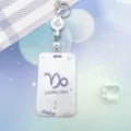 Zodiac slide card holder with lanyard, cute purple starry design for students and office workers. - Capricorn Pattern / White Retractable Badge Clip (Planet)