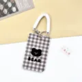 Grid Bear ID Badge Holder with Spring Coil Wrist Strap, Black and White Checkered Card Case - Grid Black Bear / White Spring Rope