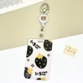 Retractable badge reel with card holder, cute strawberry pattern plastic bus pass holder. - Black Strawberry / White Retractable Badge Reel