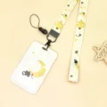 Porte-carte mignon chat noir dessin animé avec lanière longue pour étudiant jaune - Chat Noir Croissant de Lune / Cordon Long Chat Noir