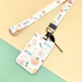 Cute cartoon orange rabbit id card holder with matching lanyard for student bus pass protection. - Plaid Orange Rabbit (With Matching Long Lanyard)