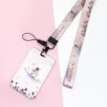Pink rose planet badge holder and lanyard set, perfect for campus and office daily use. - Rose Planet / Long Lanyard