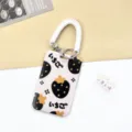 Transparent slide ID badge card holder with spring wrist strap strawberry pattern student bus - Black Strawberry / White Spring Rope