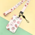 Pink plaid strawberry card holder with lanyard cute student bus id badge cover set - Plaid Strawberry Rabbit (With Matching Long Lanyard)