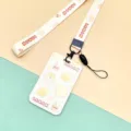 Cute lemon print plastic slide card holder with lanyard for student ID and meal card use. - Plaid Lemon Tiger (With Matching Long Lanyard)