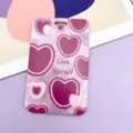 Cute pink heart badge card holder with neck lanyard trendy Korean style ID transit card sleeve - Pink Background Dark Pink Heart / No Accessories