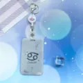 Astrological Cancer slide card holder with retractable badge reel and lanyard for students. - Cancer Pattern / White Retractable Badge Clip (Planet)