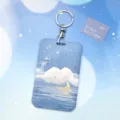 Portatarjetas de planeta azul con llavero funda protectora bonita para tarjeta de estudiante - Estrellas De Luna De Agua (Anillo Redondo)