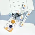 Cartoon astronaut card holder with lanyard student bus card protective cover sliding plastic case - Jumping Astronaut + Blue Astronaut Long Lanyard (Blue Figure)