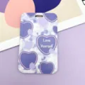 Purple Heart Card Holder Cute Student Bus ID Badge Holder K-pop Style Protective Cover - White Background Purple Heart / No Accessories