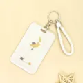 Porte-carte chat noir mignon avec lanière tressée blanche étui pour carte d'étudiant - Chat Noir Pelote de Laine / Cordon Blanc