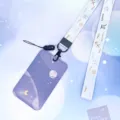 Purple starry cardholder with zodiac lanyard set, cute dreamy ID badge holder for daily use. - Purple Moon Planet + Blue Constellation Lanyard