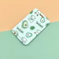 Cute avocado sliding ID card holder, green checkered bus pass protective case for students. - Plaid Avocado Dog (No Accessories)
