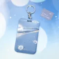Tarjetero con tema de planeta azul con llavero bonita funda protectora de tarjeta de estudiante - Luna Arriba A La Derecha (Anillo Redondo)