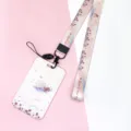 Pink rose planet pattern ID card holder with matching lanyard for office school daily use. - Rose Planetary Ring / Long Lanyard