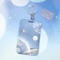 Bonito tarjetero de planeta azul con llavero, ideal para tarjeta de estudiante y transporte. - Planeta Luna Sonriente (Anillo Redondo)