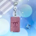 Retractable Aries badge holder with lanyard and keychain, pink bus card case for students. - Aries Pattern / White Retractable Badge Clip (Planet)