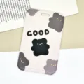Cute black bear plastic card holder with push design, ideal for student ID and subway pass. - GOOD Bear / No Accessories