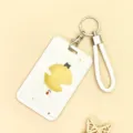 Porte-carte mignon de dessin animé chat noir avec lanière tressée blanche pour badge étudiant - Chat Noir Pleine Lune / Cordon Blanc