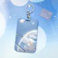 Tarjetero de identificación de planeta azul con llavero, bonita funda protectora para tarjeta de campus. - Planeta Azul De Media Pantalla (Anillo Redondo)