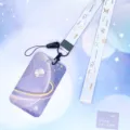Purple starry sky aesthetic card holder with constellation lanyard, durable and clear ID protector. - Gold Large Planet + Blue Constellation Lanyard