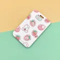 Plastic sliding card holder with cute strawberry and rabbit pattern, pink grid variant. - Plaid Strawberry Rabbit (No Accessories)