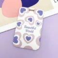 Korean style heart pattern ID card holder, cute purple pink bus card case with lanyard hole for daily use. - White Background Letter Heart / No Accessories