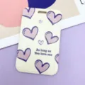 Cute purple heart card holder ID badge sleeve with lanyard slot trendy daily bus card protector - Beige Line Heart / No Accessories