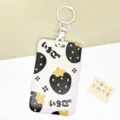 Slide card holder with cute strawberry pattern, durable plastic bus ID badge case. - Black Strawberry / White Handcuff Buckle