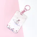 Porte-badge rose planete rose avec porte-cles mignon pour cartes d'etudiant et abonnements. - Planète des Roses / Boucle de Menottes Rose