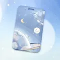 Portatarjetas azul con motivo planeta dibujos animados estudiante campus funda protector - Planeta Luna Sonriente (Sin Accesorios)
