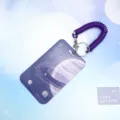 Purple starry card holder with coiled wrist strap, protective badge ID holder for daily use. - Purple Ringed Planet + Purple Spring Rope