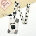 Cute cartoon bear card holder with lanyard, transparent sliding bus card ID badge protector. - GOOD Bear / Long Lanyard