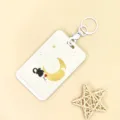 Porte-carte mignon chat noir dessin animé, étui de protection IC de campus étudiant. - Chat Noir Croissant de Lune / Boucle de Menottes Blanche
