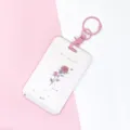 Porte-carte d'identité rose avec porte-clés, étui de carte d'étudiant à motif floral mignon - Pétales de rose / Boucle de Menottes Rose