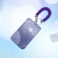 Purple starry sky card holder with coil lanyard, transparent sliding badge protector variant. - Purple Minor Planet + Purple Spring Rope
