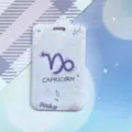 Purple sliding ID badge holder with Capricorn zodiac design for student bus cards and keys. - Capricorn Pattern / No Accessories