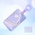 Purple starry sky ID card holder with keychain, cute space design transparent badge sleeve. - Gold Large Planet + Purple Handcuff Clasp