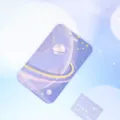 Purple starry sky card holder badge sleeve with sliding cover and embossed space design. - Gold Large Planet (No Accessories)