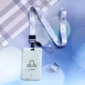Zodiac star sign lanyard with ID card holder cute student badge strap for daily use - Libra Pattern / Blue Long Lanyard
